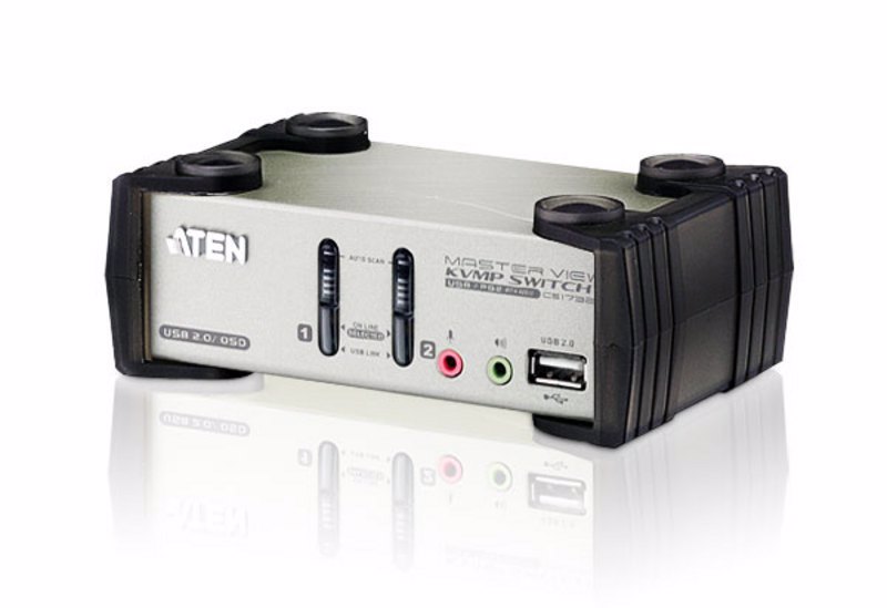Aten Desktop KVMP Switch 2 Port Single Display Vga W/ Audio & Osd, 2X Custom KVM Cables Included, 2X Usb Port, Selection Via Front Panel
