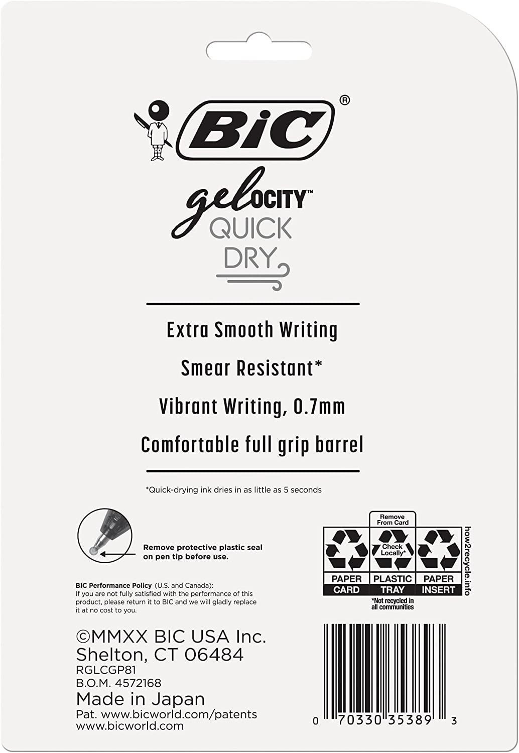 BIC Gel-ocity Quick Dry Retractable Gel Pen, Medium Point (0.7mm), Black, 8-Count, Quick Drying and Smooth Ink