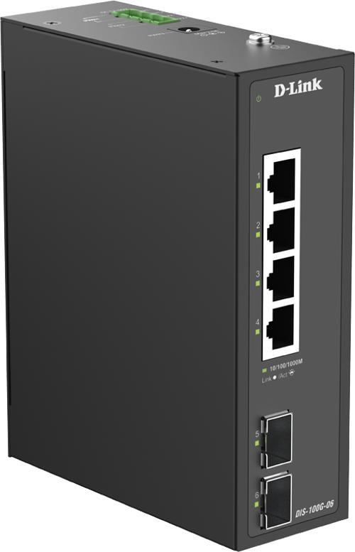 D-Link Dis-100G-06 Nätverksswitchar Ohanterad L2 Gigabit Ethernet (10/100/1000) Din Rail Svart