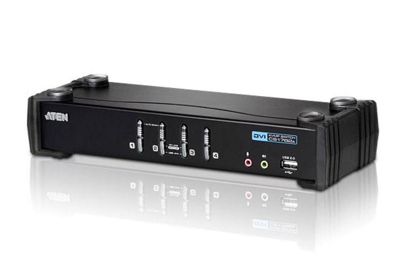 Aten Desktop KVMP Switch 4 Port Single Display Dvi W/ Audio, 4X Custom KVM Cables Included, 2X Usb Port, Selection Via Front Panel