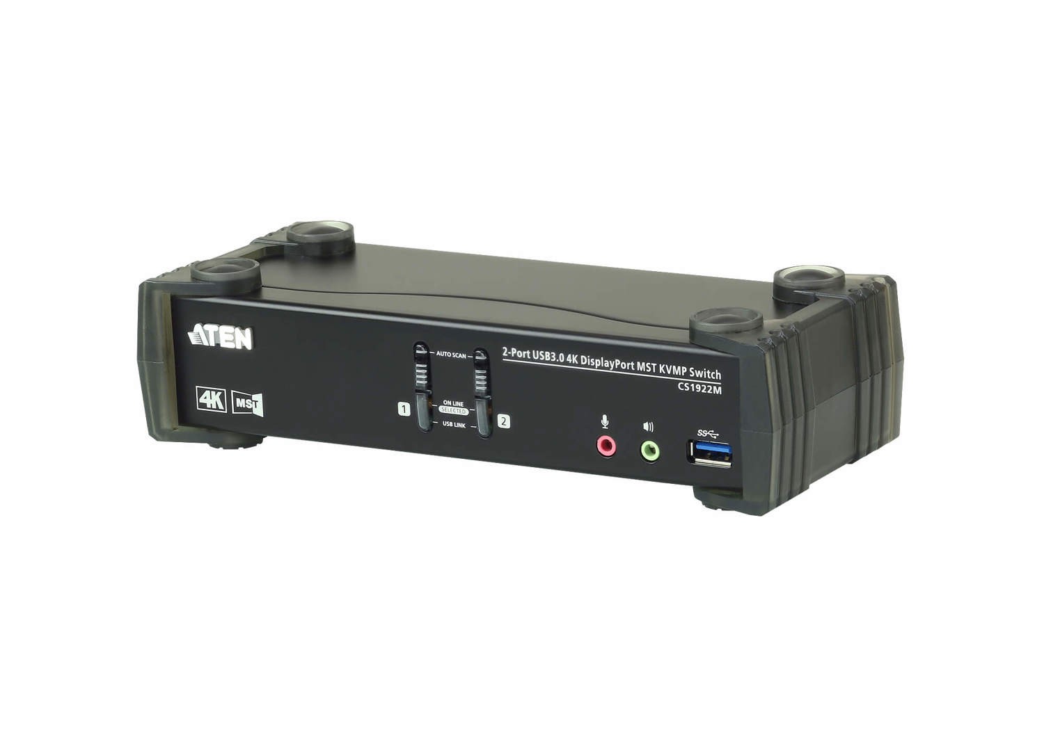Aten Desktop KVMP Switch 2 Port Single To Dual Display 4K DisplayPort MST W/ Audio, Cables Included, 2X Usb Port, Selection Via Front Panel