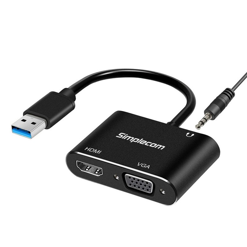 Simplecom Da316a Usb To Hdmi + Vga Graphics Adapter With 3.5MM Audio