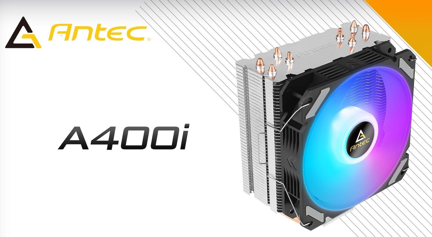 Antec A400i RGB Air Cpu Cooler, 72 CFM, 4 Direct Heat-Pipes, 120MM PWM RGB Fan,1700, 115X, 1200, 2011, Am3, Am3+, Am4+, Am5, FM1, FM2, FM2+