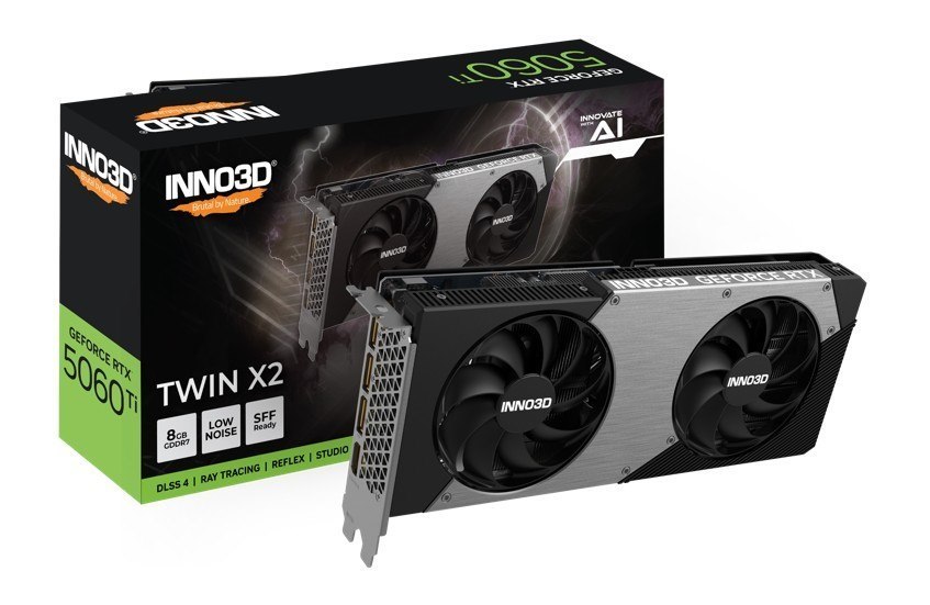 Inno3d nVidia GeForce RTX 5060 Ti Twin X2 8GB GDDR7, 2572MHz Boost Clock, Ram 28Gbps, 3xDP, 1xHDMI