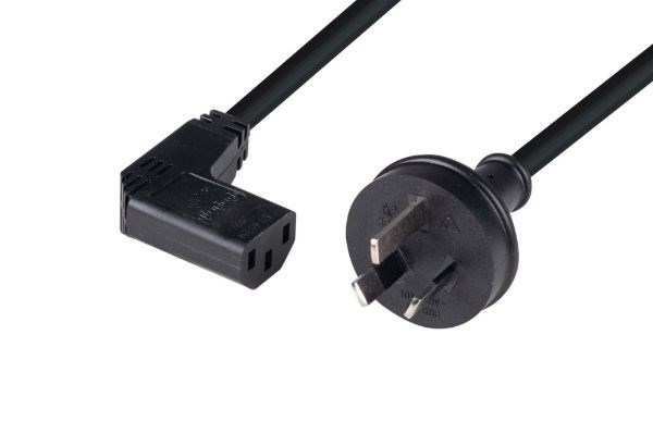 Dynamix C-Powercr3 3M 3 Pin Plug To Right Angled Iec Female Connector 10A. Saa Approved Power Cord. Black Colour. As/Nzs 3112 To Iec C13 Female
