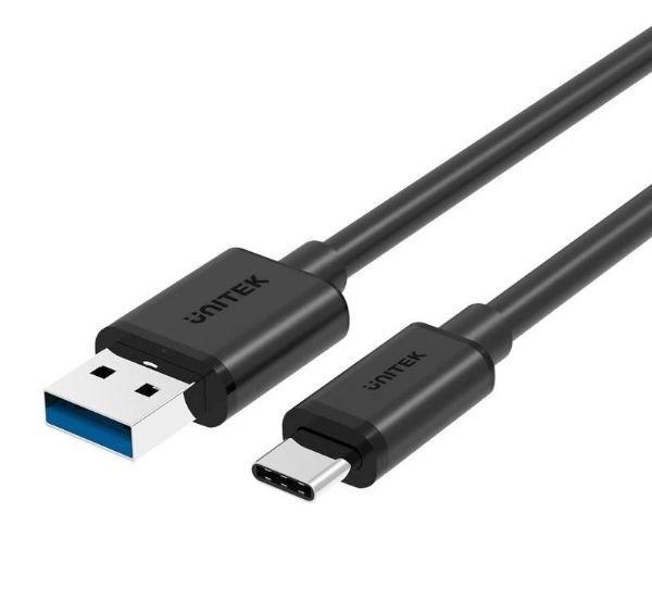 Unitek Y-C474BK 1M Usb3.1 Type-C (Usb-C) To Type-A (Usb-A) Male To Male Charging Cable Reversible Usb-C High Power Capacity (3A) For Faster Charges SYNC And Charging. Black Colour.