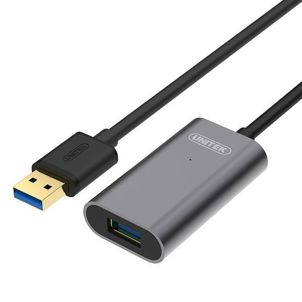 Unitek Y-3004 5M Usb3.0 Extension Cable With Built-In Extension Chipset. Aluminium Designed Housing Transfer Speeds Up To 5Gbps Gold Plated Connector DC Jack For External Power Plug And Play