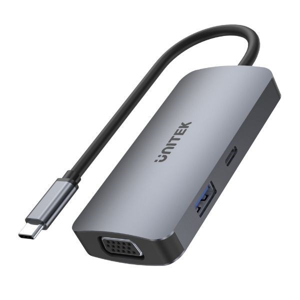 Unitek D1051a Uhub P5 Trio 5-In-1 Usb 3.1 Mulit-Port Hub With Usb-C Connector. Includes 2X Hdmi Ports 1X Vga Port Plus PD 100W. Supports Triple Display. Hdmi Uhd 4K30Hz & Vga FHD 1080p60Hz. Space Grey