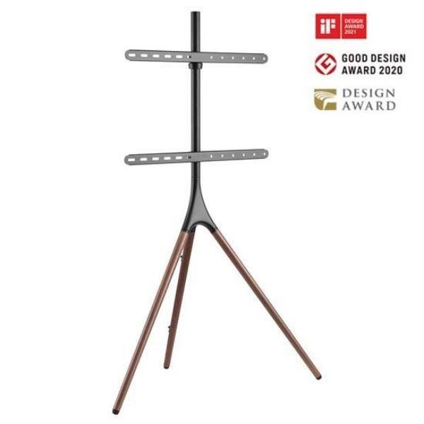 Brateck Lumi FS12-46F Artistic Easel Studio 45-65" TV Floor Stand. Includes Anti-Slip Rubber Pads Weight Cap Up To 32Kgs. Built-In Cable Management. Matte Black & Walnut Colour.
