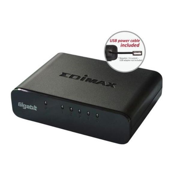 Edimax SW5500GV3 5 Port 10/100/1000 Gigabit Desktop Switch. High-Speed Networking And Jumbo Frames. Perfect Solution For Home And Small Business. Full Duplex. Includes 5V 1A Power Supply.