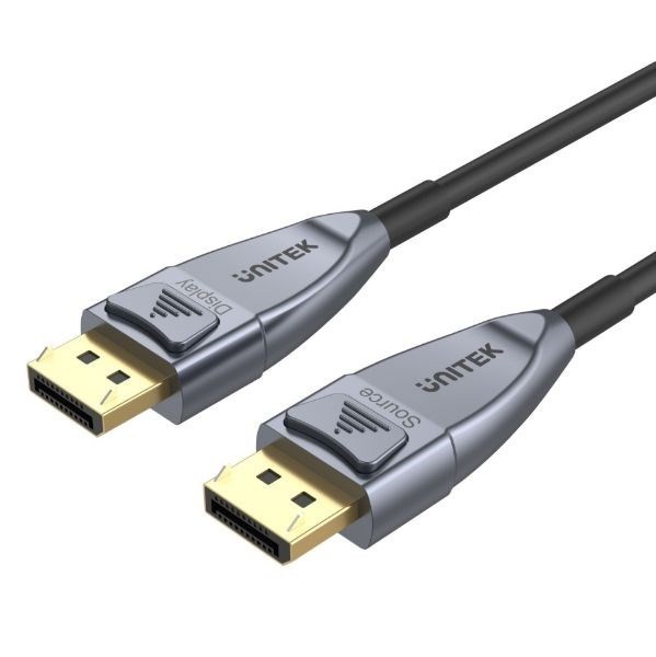 Unitek 5M Ultrapro DisplayPort 1.4 Active Optical Cable. Supports Up To 8K@60Hz & 4K@120Hz. Long Distance A/V Lossless Transmission. 32.4Gbps Bandwidth. Space Grey + Black Colour.