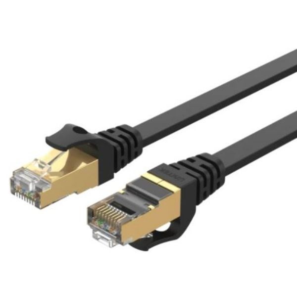 Unitek 1M Cat 7 Black Flat SSTP Patch Lead In PVC Jacket. 500MHz, Gold-Plated Contacts With RJ45 (8P8C) Connectors, Compatible With 10GBaseT.