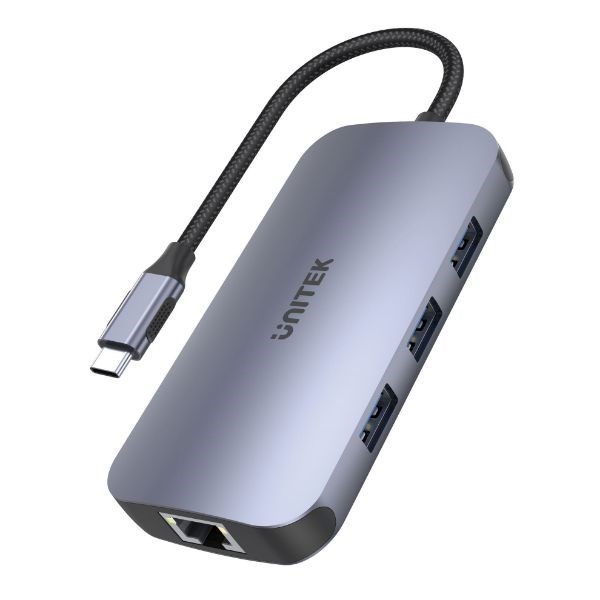 Unitek 9-In-1 Usb 3.1 Multi- Port Hub With Usb-C Connector, Includes 3 X Usb- A Ports,1X Usb-C Port,1X Hdmi 4K 60Hz Port, GB Ethernet, SD/Micro SD,100W Power Delivery Space Grey Colour