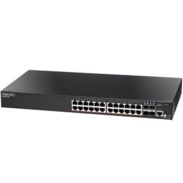 Edgecore 24 Port Gigabit PoE+ Web Smart Pro Switch. (4-Port Ge SFP& 24X RJ-45 Ports). Power Budget:200W. 1X RJ45 Console Port. External Power.