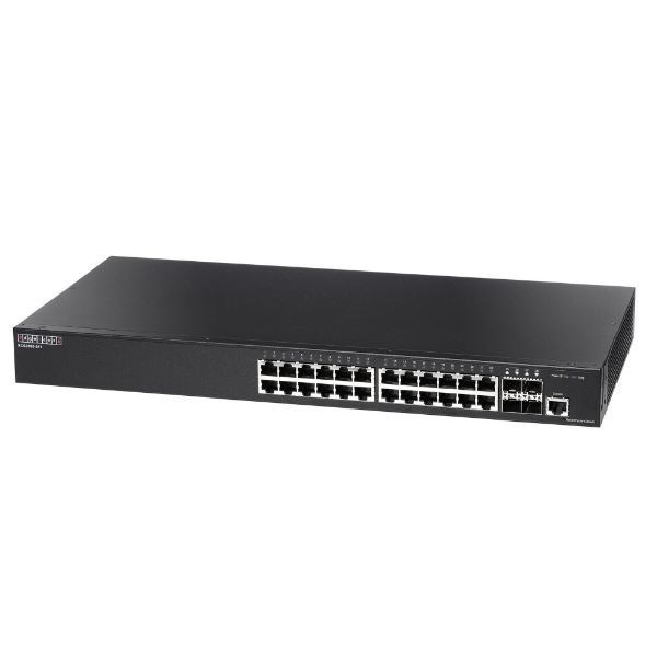 Edgecore 24 Port Gigabit Web-Smart Pro Switch. 4 SFP & 24 RJ-45 Ports. 1X RJ45 Console Port. Fanless Design. External Power.