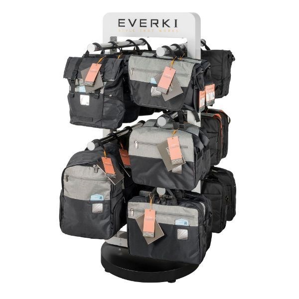 Everki Notebook Display Stand. Hold Up To 20 Bags With 5 Adjustable Hangers (Included). Dimensions 70 X185 X 70 CM. Weight 36KGS