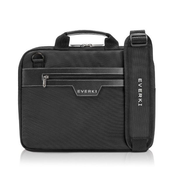 Everki Business Laptop Briefcase Up To 14.1" With Premium Leather Handles And Accents, Memory Foam Protection, Trolley Handle Pass Through, 2-Way Shoulder Strap. Lifetime Warranty. Black Colour