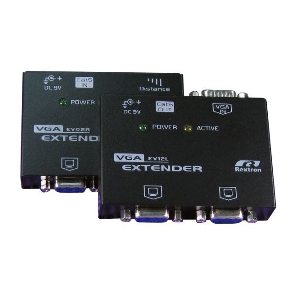 Rextron Video Extender. Allows Vga Signal To Be Extended Up To 150M Using Cat5 Utp Cable. Black Colour.