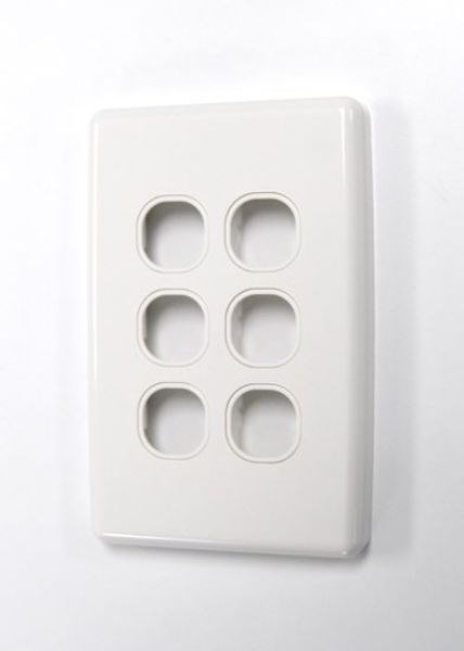 Amdex Switch Plate Only. 6 Gang WPC Series Wall Face Full Cover Plate. (Accepts Clipsal Style Mechs)