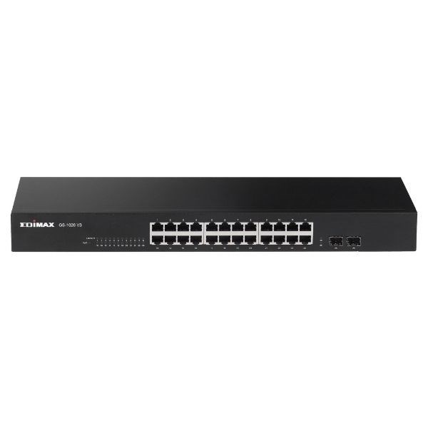 Edimax 24 Port Gigabit Rack-Mount Unmanaged Switch + 2 SFP Ports. High-Speed Networking And Jumbo Frames. Designed For Medium /Large Network Environments. Includes Brackets.