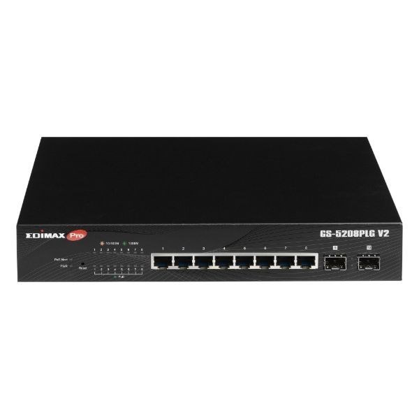 Edimax 10-Port Gigabit Long Range PoE+ Web Smart Switch With 2X SFP Slots. 8X Poe Ports + 2 SFP. Ieee 802.3Af/At PoE/PoE+ Compliant Power Budget 84W. Poe Support Up To 200M.