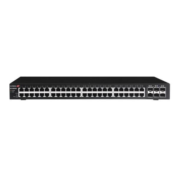Edimax 54-Port Gigabit Web Smart Switch With 6X SFP+ 10G Ports 48X Ethernet Ports + 6 SFP+ 10G Uplink Ports. 216 GBPS Backplane Bandwidth. Alive Check, DHCP Snooping, QoS, CoS, STP, 802.1Q