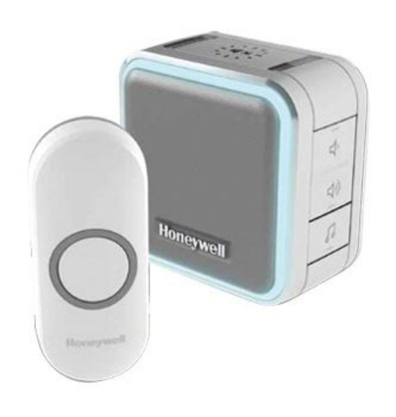 Honeywell Wireless Series 5 Portable Doorbell With Halo Light And Push Button. 6X Selectable Colours. 150M Wireless Range, Sleep Mode, 84dB Volume, Grey Colour