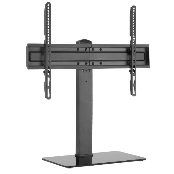 Brateck 37"-70" TV Desk Stand With Glass Base. Vertical Height Adjustable. Vesa Support Up To 600X400. Max Load: 40Kgs. Hidden Cable Management.