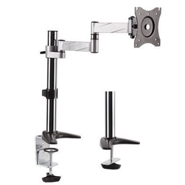 Brateck 13'-27' Single Monitor Desk Mount. Rotate, Extend, Tilt, Swivel Supports Vesa 75X75 & 100X100. Max Load: 8Kgs. Max Arm Extension - 396MM. Colour: Slate Black & Metallic Grey.