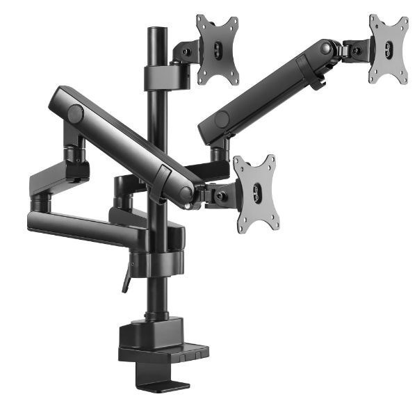 Brateck 17"-27" Triple Monitors Spring-Assisted Desk Mount Bracket. Supports Vesa 75X75 & 100X100. Max Load: 7KG Per Screen. Max Arm Extension - 689MM. Quick-Release *September Promo - Up To 25% O
