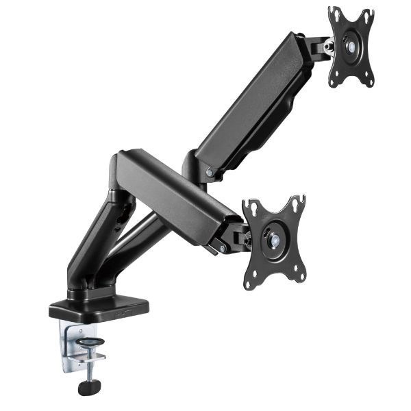 Brateck Elegant Dual 17"-32" Counter Balance Monitor Desk Mount. Max Load 9Kgs. Supports Vesa 75X75 & 100X100. Gas Spring With Matt Plastic Surface. Extend, Tilt & Swivel. Black Colour