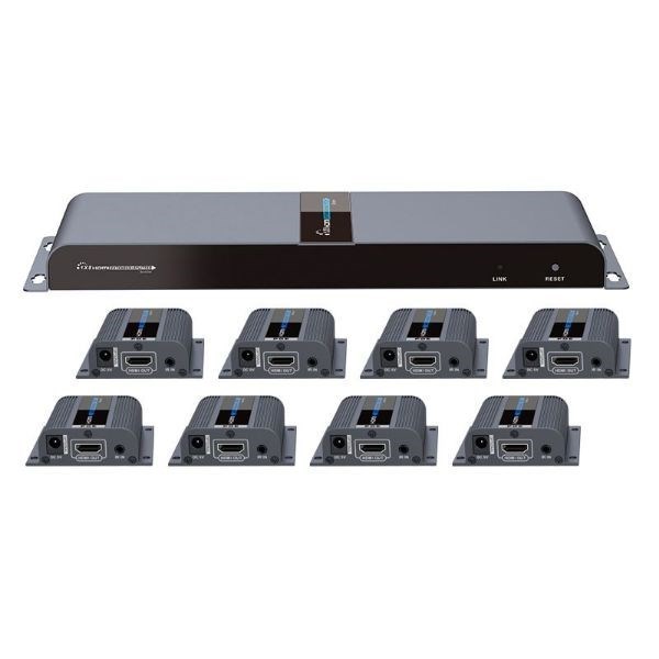 Lenkeng 1 In 8 Out Hdmi Extender. 1X Hdmi In To 8X RJ45 Out. 8X Receivers Included. Supports 1080@60Hz Over Cat6 For Up To 40M. Remote Power Receivers From Transmitter. With Local Hdmi Out.
