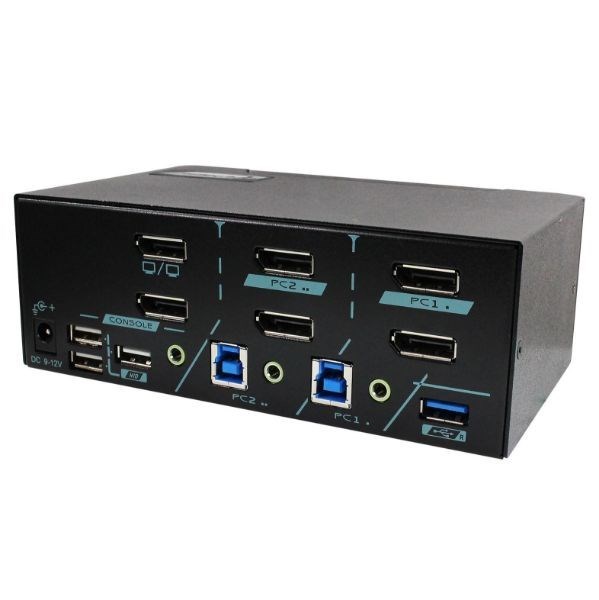 Rextron 2-Port Dual View DisplayPort Usb3.0 KVM Switch. Supports 4K60 Max. Support Usb Console.