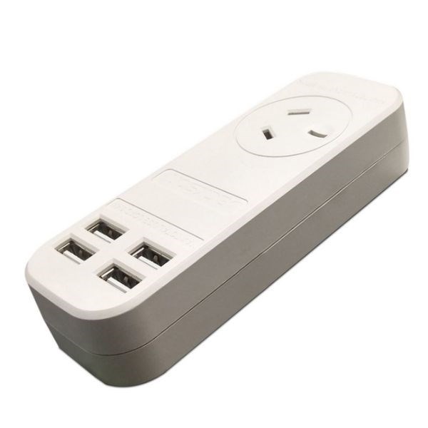 Jackson 1X Outlet Power Board With 4X Usb Charging Outlets. 3.4A. 0.9M Lead.