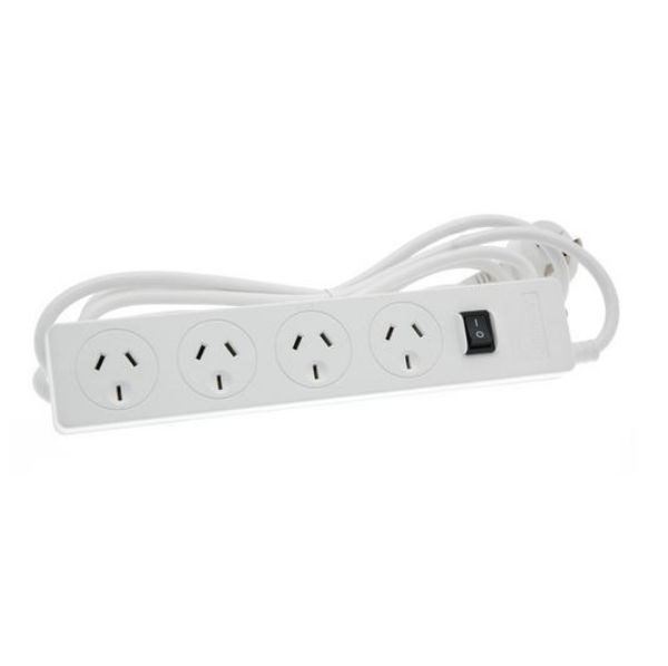 Jackson 4-Way Power Board With Surge & Overload Protection. 3M Power Cord