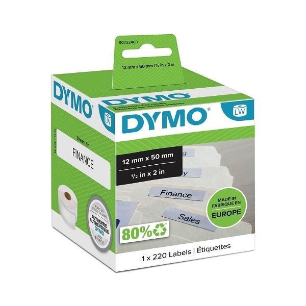 Dymo Genuine LabelWriter Suspension Filing Labels, 50MM X 12MM, White, 220 Labels/Roll