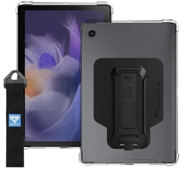 Armor-X (DSX Series) Ultra Slim 4 Corner Anti-impact Case w/ Kickstand & Hand Strap for Samsung Galaxy Tab A8 10.5 (SM-X200/SM- X205) - Integrated X-Mount Type-T adaptor (Support Armox-X X-Mount Type-T Mount Accessories)
