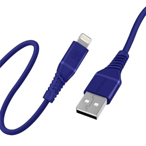Promate 1.2M Mfi Certified Usb-A To Lightning Data & Charge Cable. Data Transfer Rate 480Mbps. Total Current 2.4A. Durable Soft Silicon Cable. Tangle Resistant 25000 Bend Lifespan. Blue