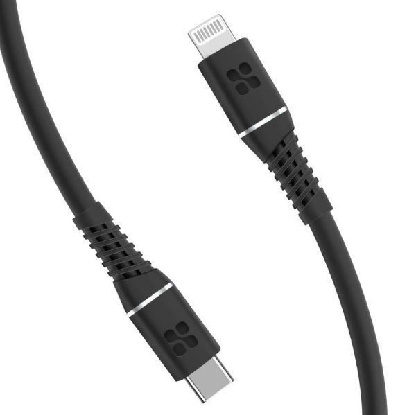 Promate 1.2M Mfi Certified Usb-C To Lightning Data & Charge Cable. Data Transfer Rate 480Mbps. Total Current 2.2A. Durable Soft Silicon Cable. Tangle Resistant 25000 Bend Lifespan. Black