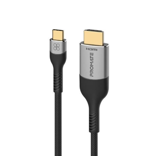 Promate 1.8M Usb-C To Hdmi Cable Supports Up To 8K@60Hz Uhd Res & 48Gbps Data Transfer Speed. Easy Plug & Play. Silver/Black Colour.