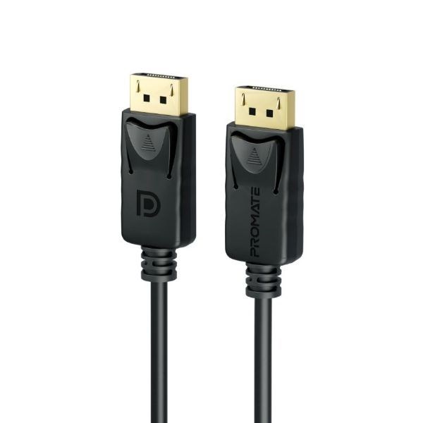 Promate 1.2M 1.4 DisplayPort Cable. Supports Up To 8K@60Hz HD Res & 32.Gbps Data Transfer Speed. Secure Clip Lock. Black Colour.