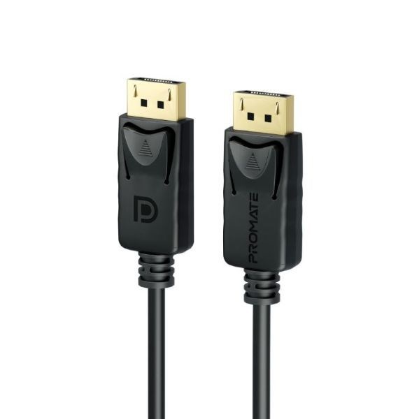 Promate 3M 1.4 DisplayPort Cable. Supports Up To 8K@60Hz HD Res & 32.Gbps Data Transfer Speed. Secure Clip Lock. Black Colour.