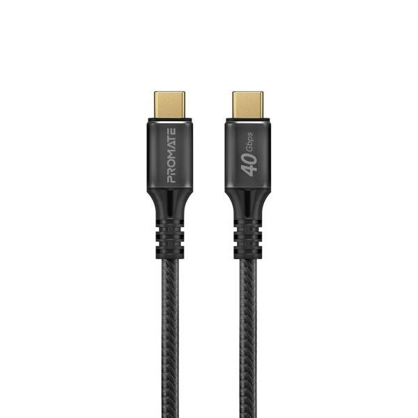 Promate 2M Usb-C To Usb-C Cable. Supports Thunderbolt 3, 240W Super Speed Fast Charging, 40Gbps Data, & 8K@60Hz Res. Nylon Braided. Protects Against Over Charging. Black Colour.