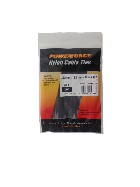 Powerforce Cable Tie Black 102MM X 2.5MM Nylon Uv 100PK November Monster Sale Extended!