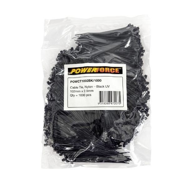 Powerforce Cable Tie Black 102MM X 2.5MM Nylon Uv 1000PK November Monster Sale Extended!