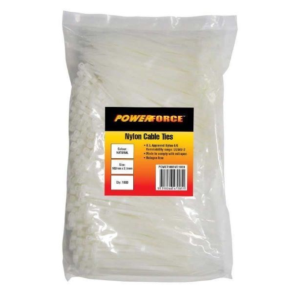 Powerforce Cable Tie Natural 102MM X 2.5MM Nylon 1000PK November Monster Sale Extended!