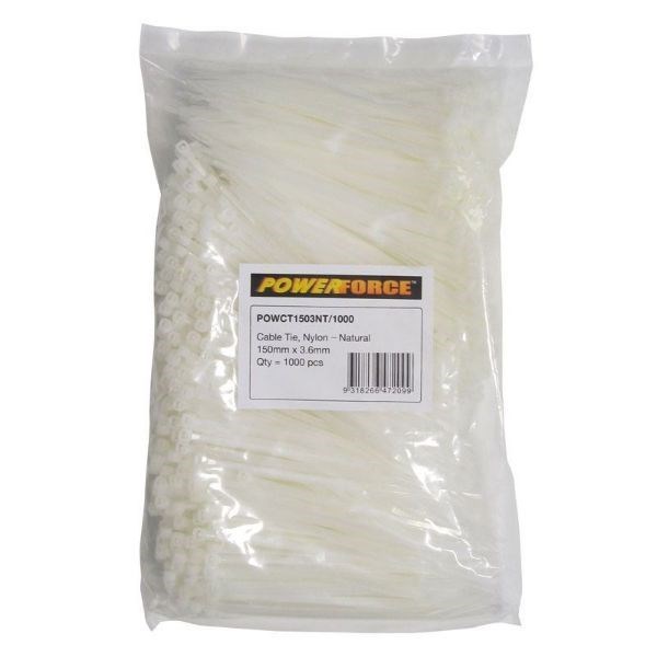 Powerforce Cable Tie Natural 150MM X 3.6MM Nylon 1000PK November Monster Sale Extended!