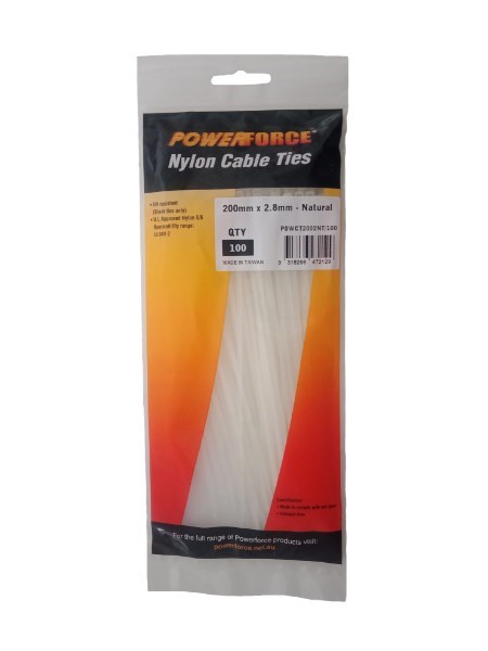 Powerforce Cable Tie Natural 200MM X 2.8MM Nylon 100PK November Monster Sale Extended!