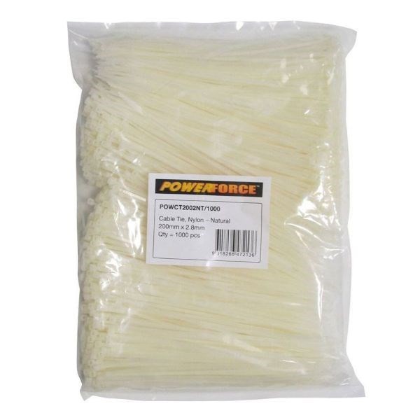 Powerforce Cable Tie Natural 200MM X 2.8MM Nylon 1000PK November Monster Sale Extended!