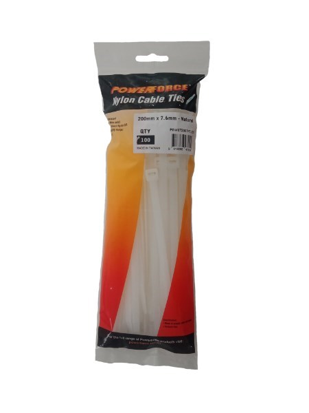 Powerforce Cable Tie Natural 200MM X 7.6MM Nylon 100PK November Monster Sale Extended!
